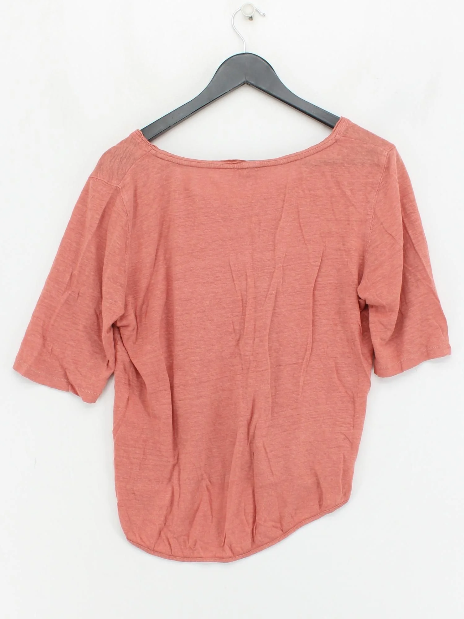 Wrap Women's Top L Red 100% Linen 3/4 Sleeve Round Neck Basic - Image 2