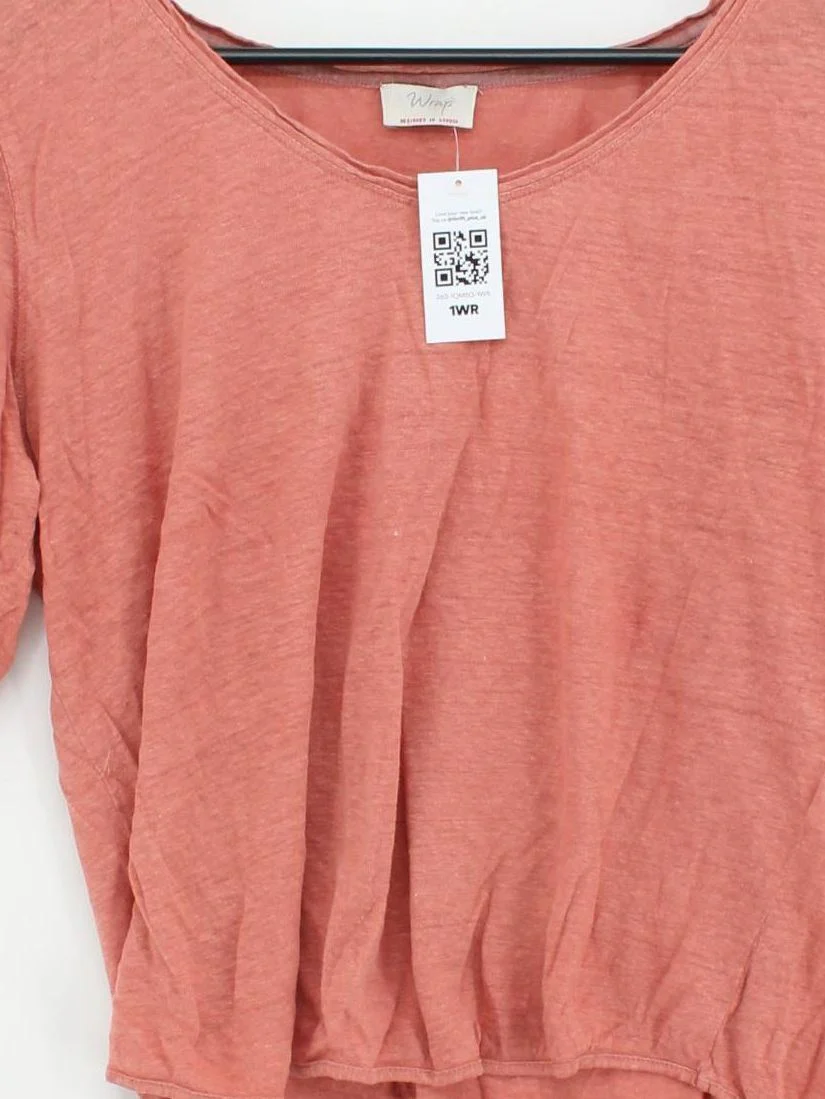 Wrap Women's Top L Red 100% Linen 3/4 Sleeve Round Neck Basic - Image 3