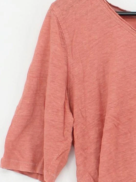 Wrap Women's Top L Red 100% Linen 3/4 Sleeve Round Neck Basic - Image 4