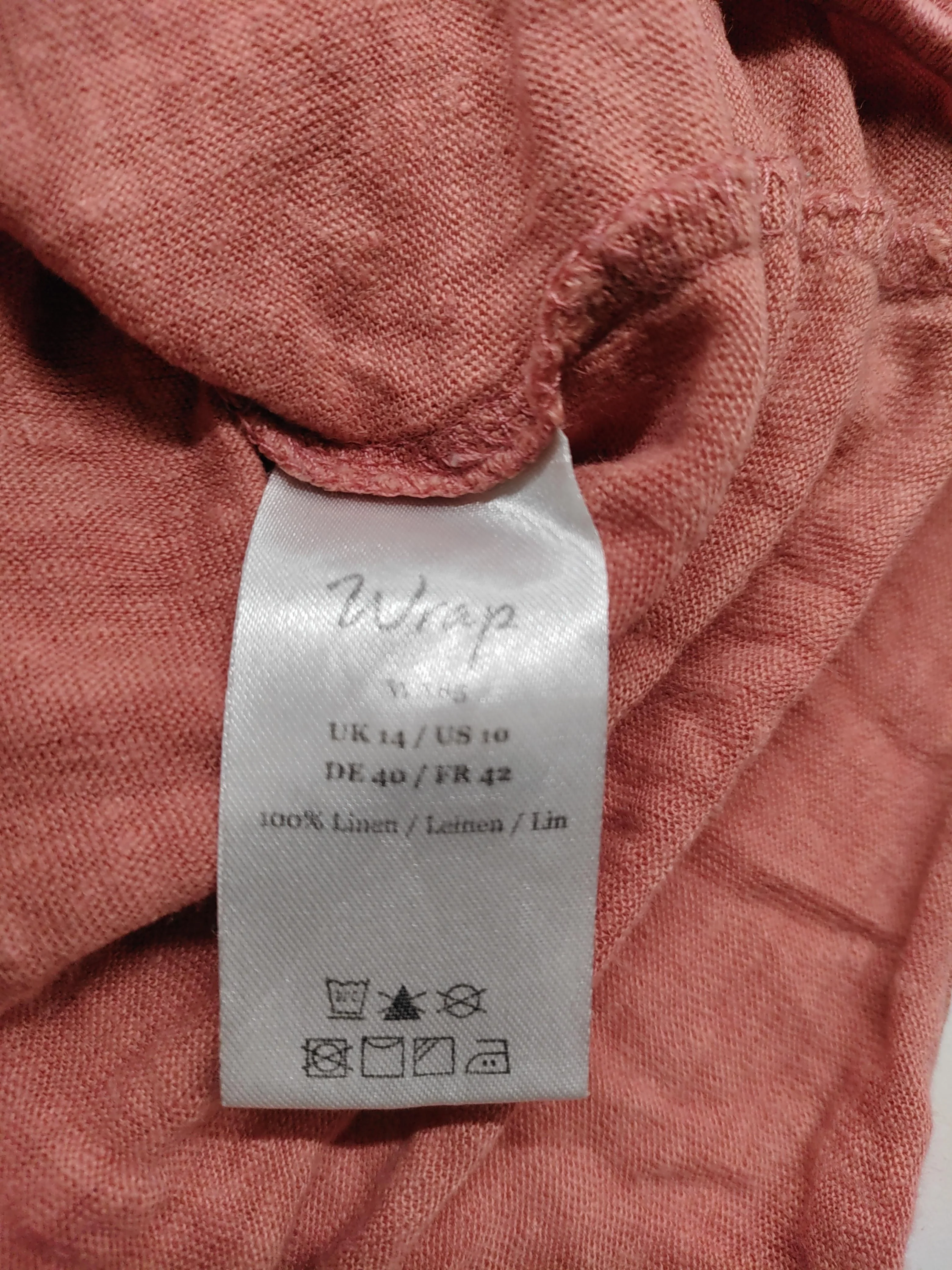 Wrap Women's Top L Red 100% Linen 3/4 Sleeve Round Neck Basic - Image 6