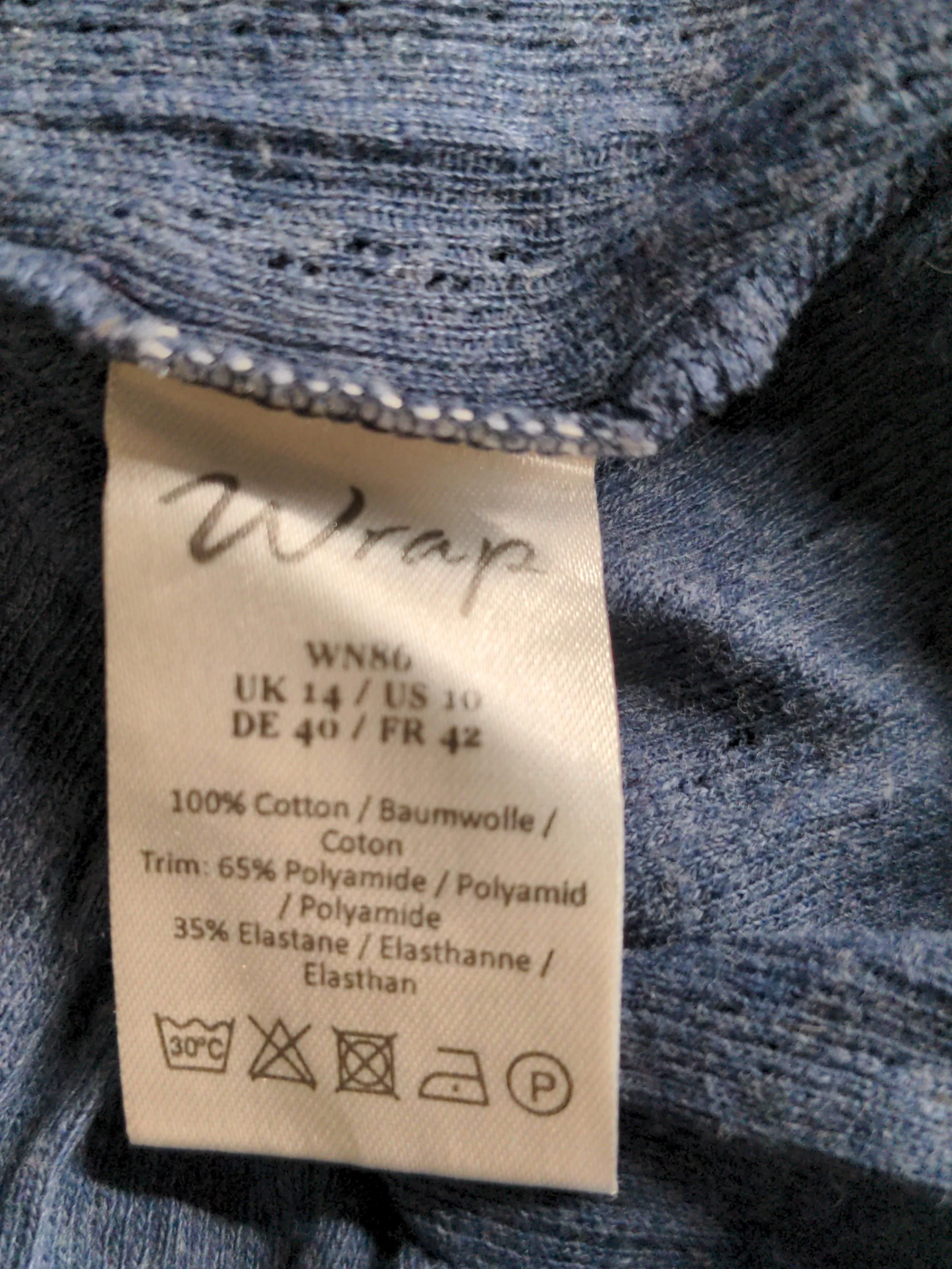 Wrap Women's Top UK 14 Blue Cotton with Polyamide, Elastane Basic - Image 7