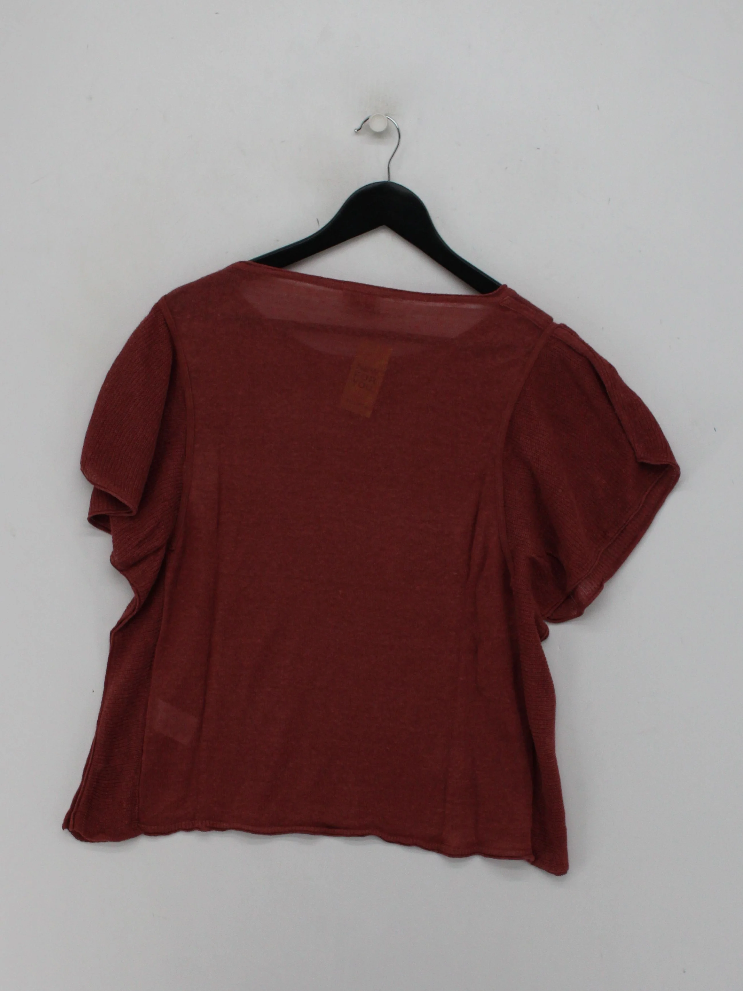Wrap Women's Top UK 8 Brown Linen with Cotton Short Sleeve Round Neck Basic - Image 2
