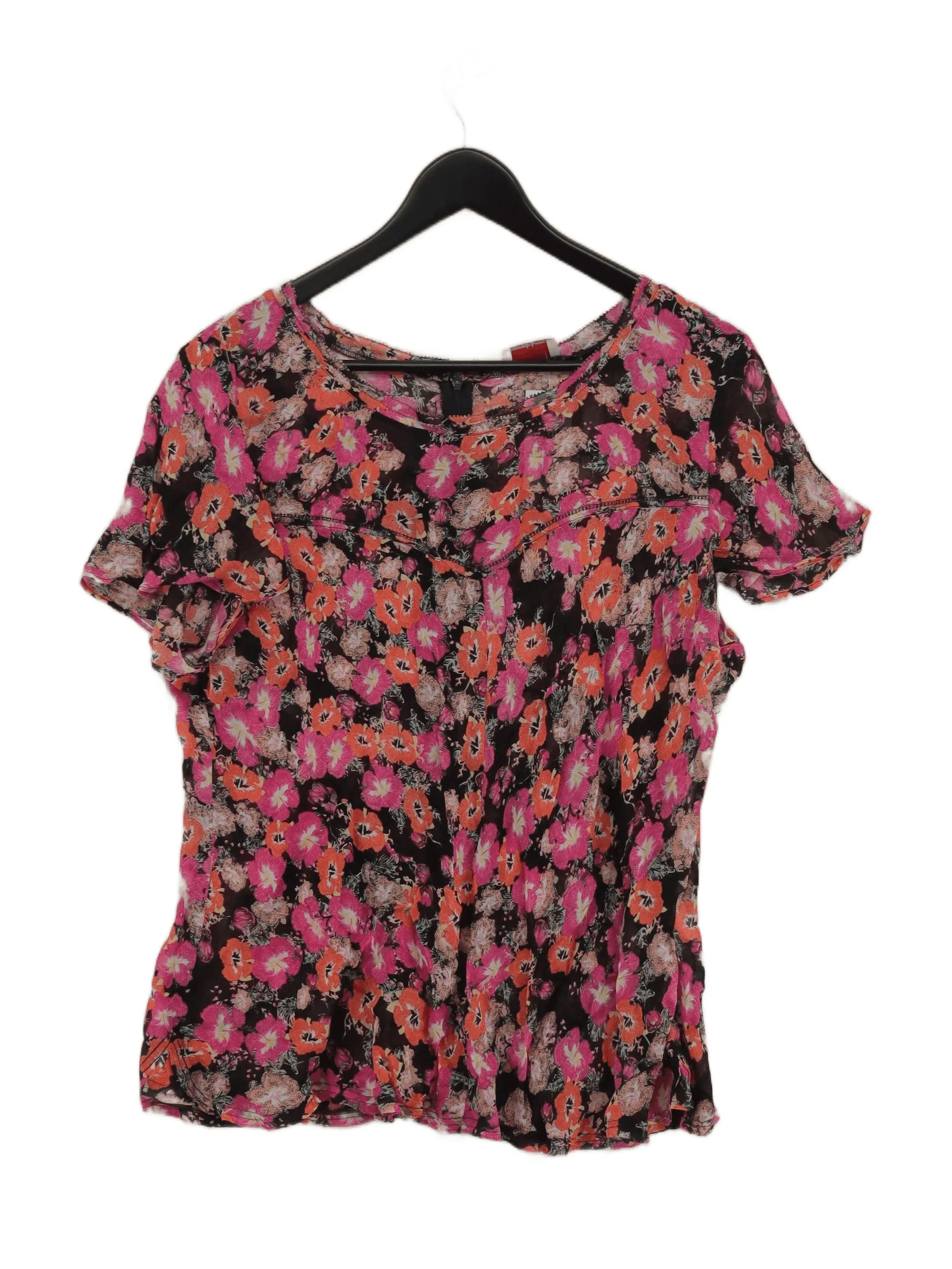 Wrap Women's Top XL Multi Floral 100% Viscose Short Sleeve Round Neck Basic