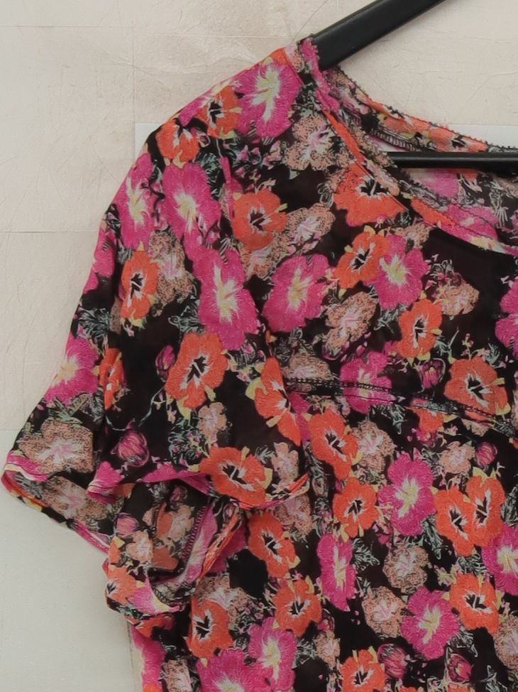 Wrap Women's Top XL Multi Floral 100% Viscose Short Sleeve Round Neck Basic - Image 4