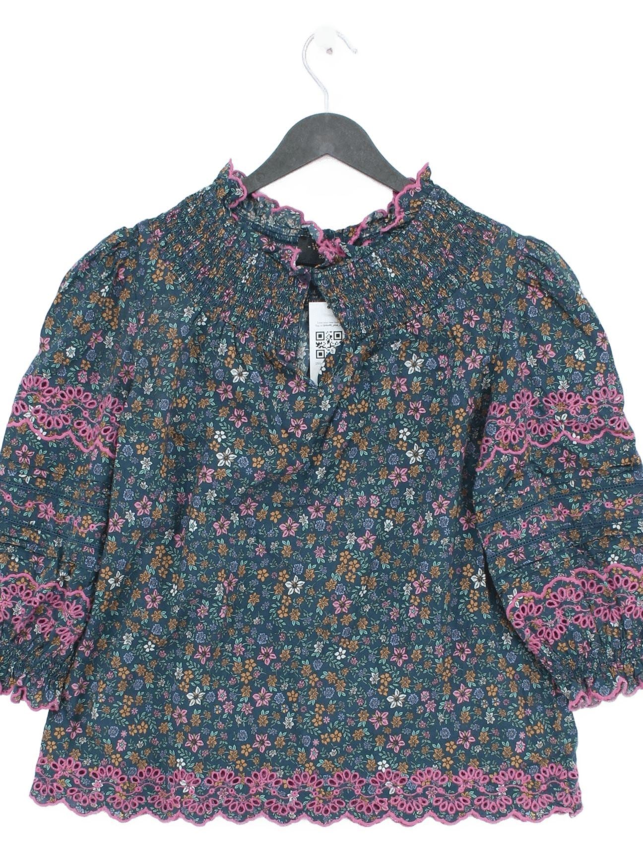 Wyse London Women's Top S Multi Floral 100% Cotton 3/4 Sleeve High Neck Basic