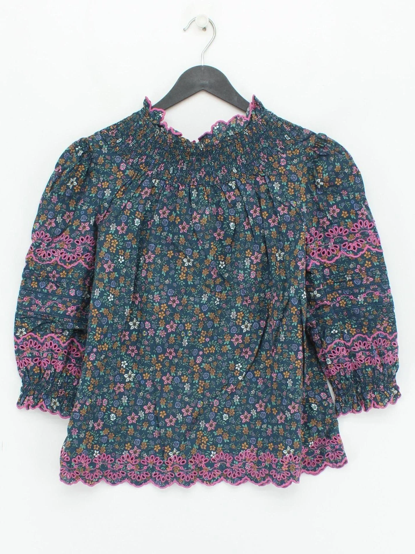 Wyse London Women's Top S Multi Floral 100% Cotton 3/4 Sleeve High Neck Basic - Image 2