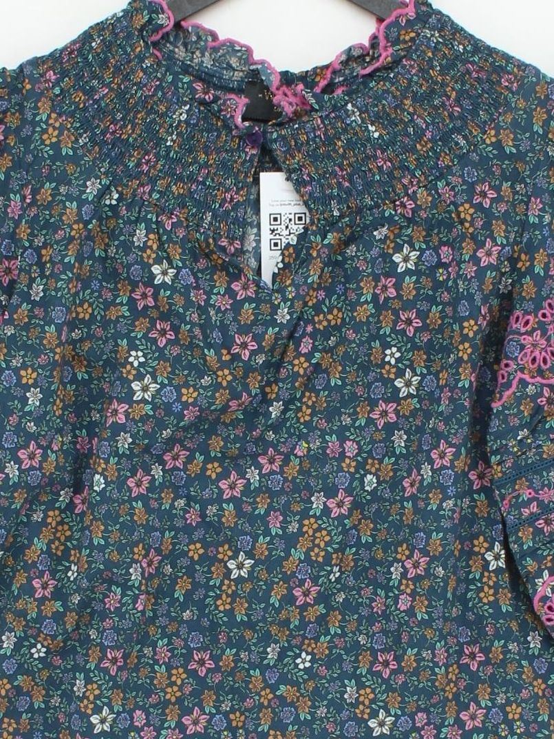 Wyse London Women's Top S Multi Floral 100% Cotton 3/4 Sleeve High Neck Basic - Image 3