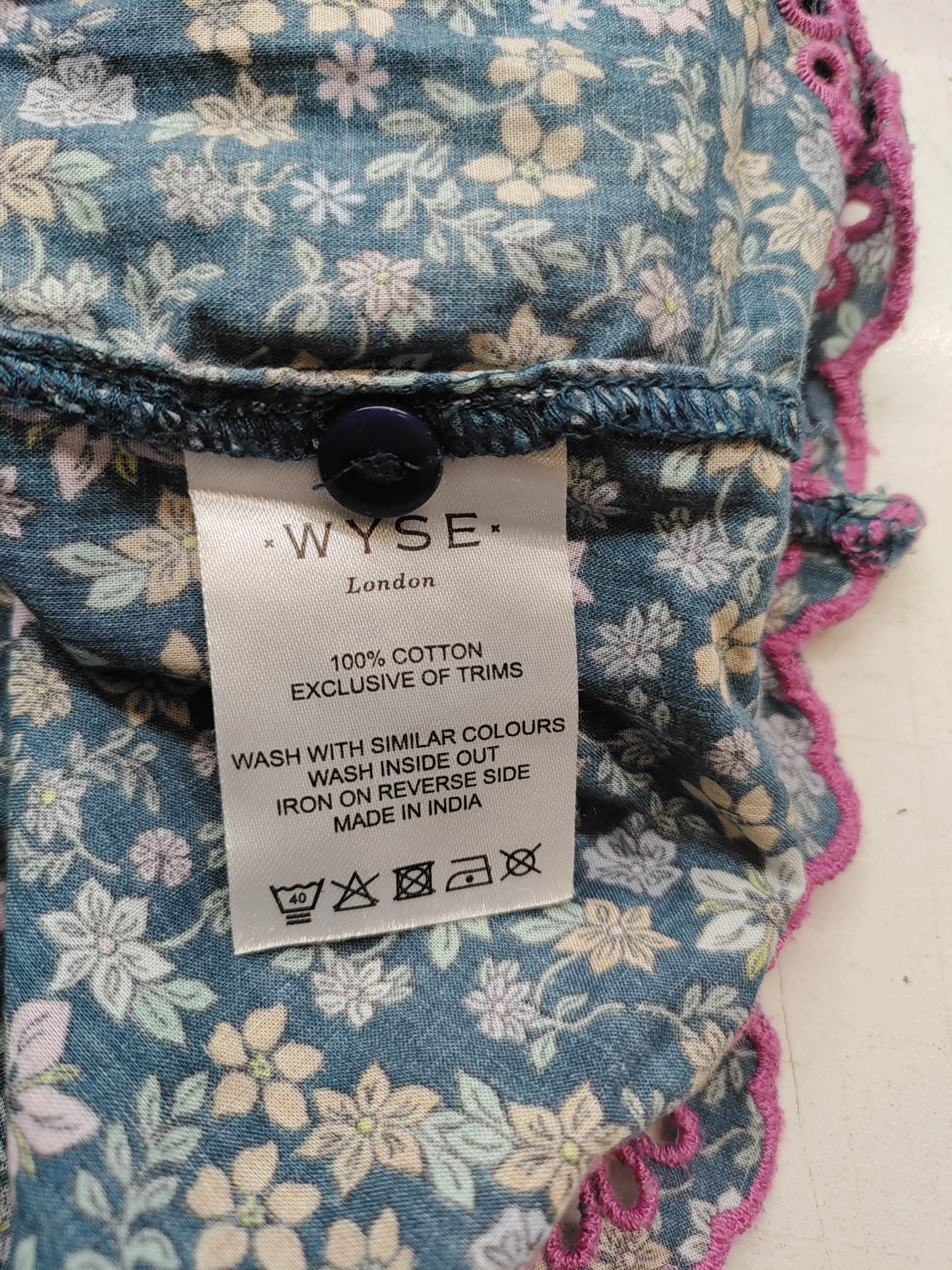 Wyse London Women's Top S Multi Floral 100% Cotton 3/4 Sleeve High Neck Basic - Image 6