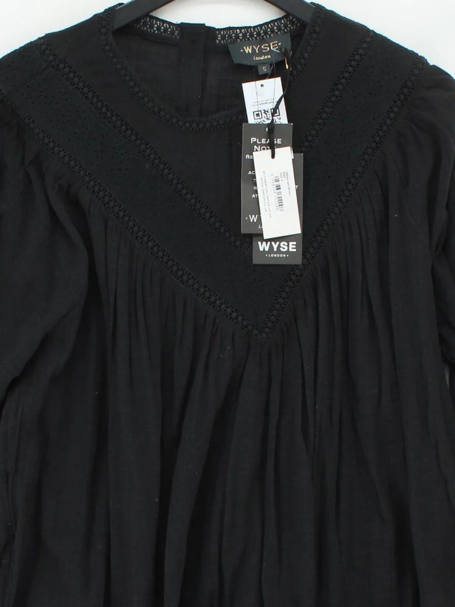 Wyse London Women's Top UK 16 Black 100% Cotton Long Sleeve Round Neck Basic - Image 3