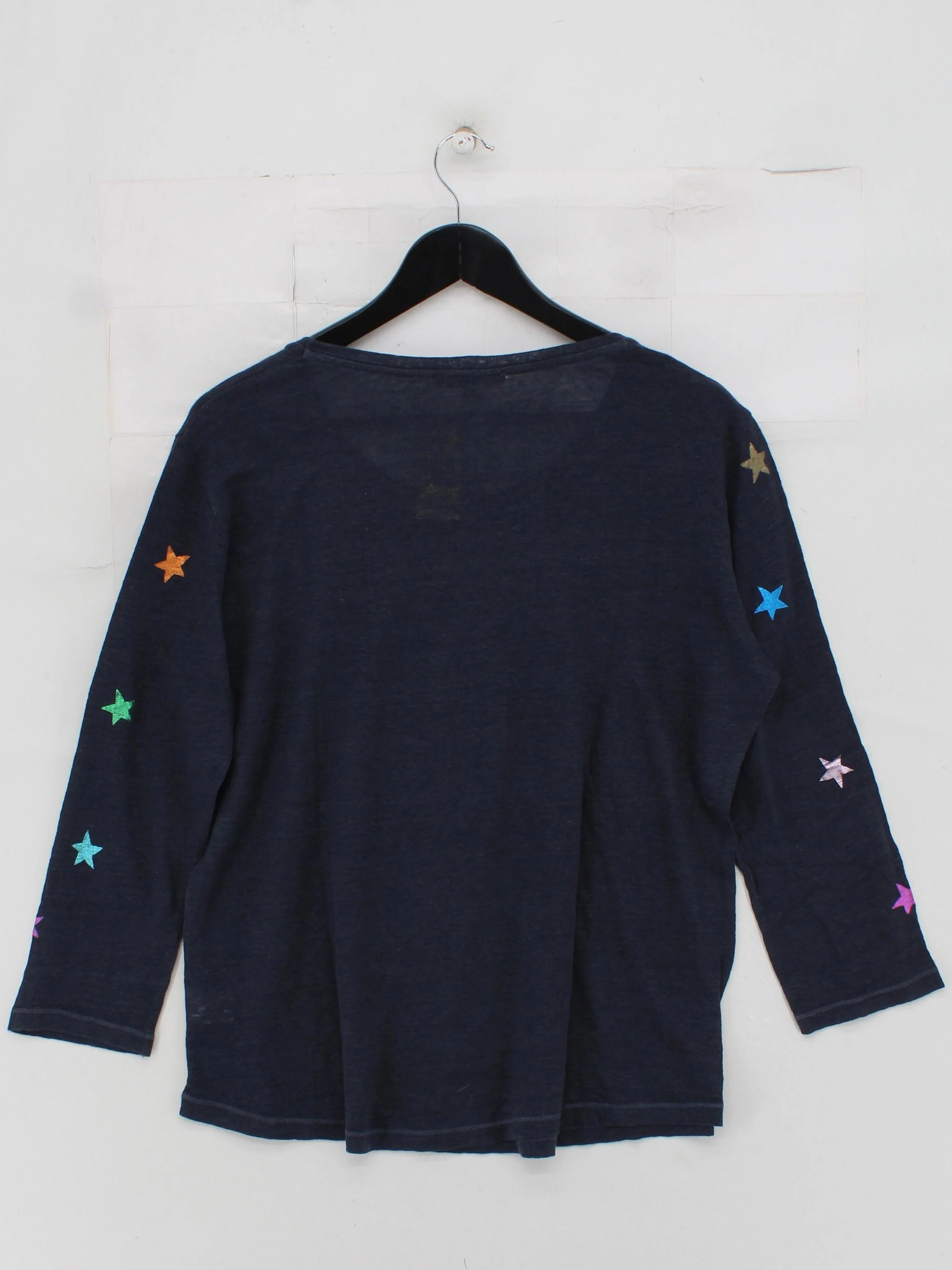 Wyse Women's T-Shirt M Blue Graphic 100% Linen Short Sleeve Round Neck Basic - Image 2