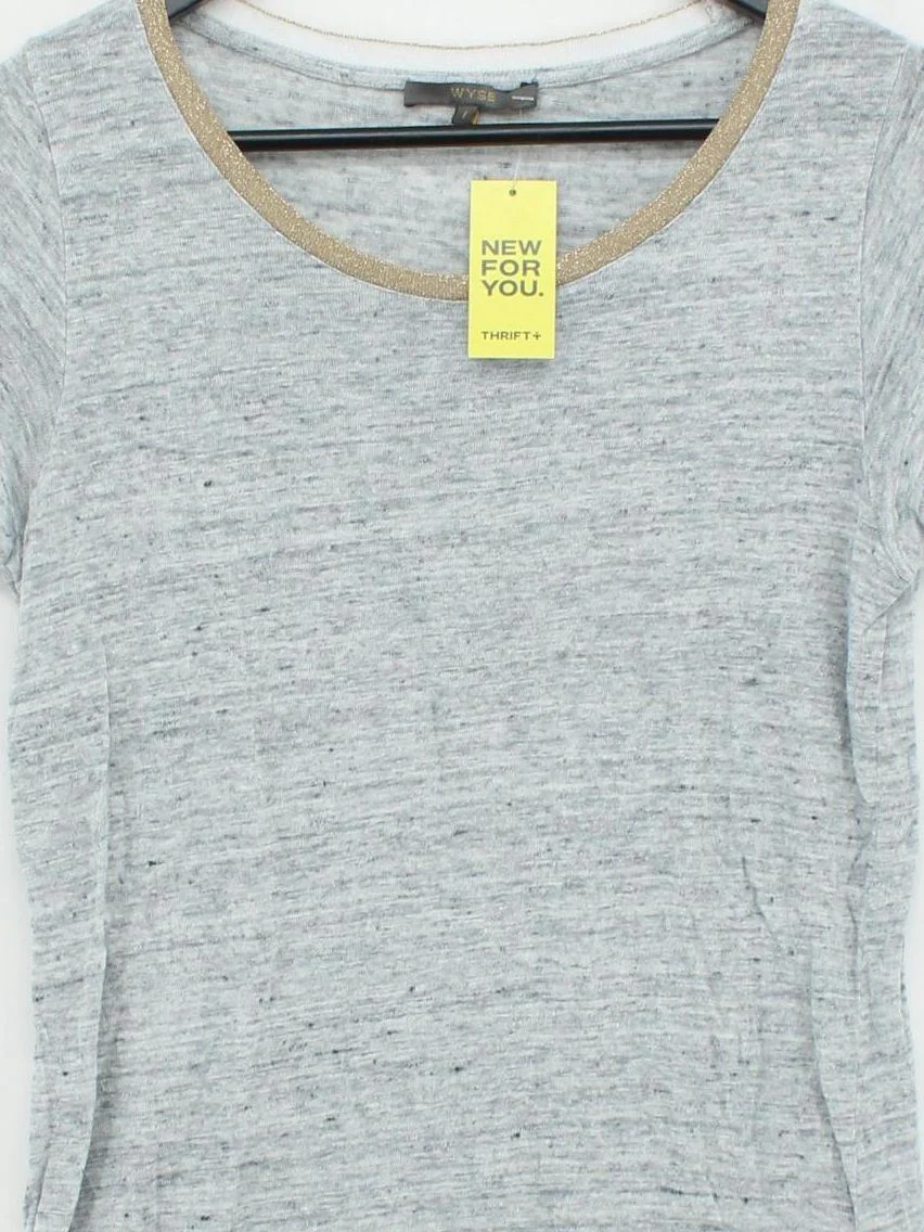 Wyse Women's T-Shirt S Grey 100% Linen Short Sleeve Round Neck Basic - Image 3