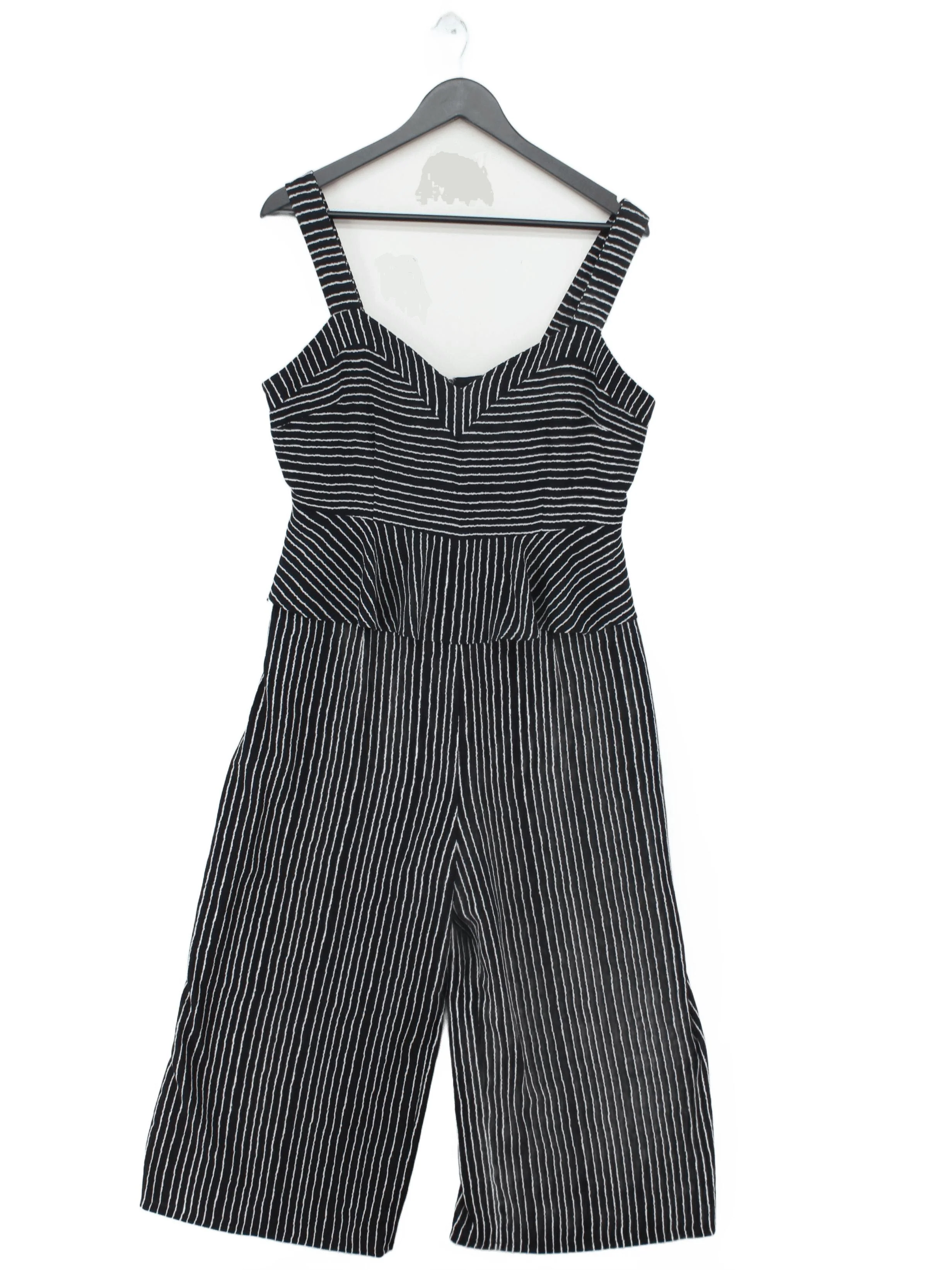 Y.A.S Women's Jumpsuit M Black Striped 100% Polyester Wide-Leg Jumpsuit