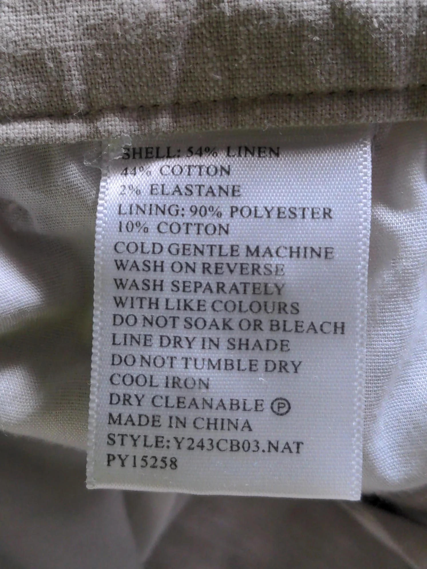 Yd. Men's Trousers W 32 in Cream Linen with Cotton, Elastane Tapered Chino - Image 6