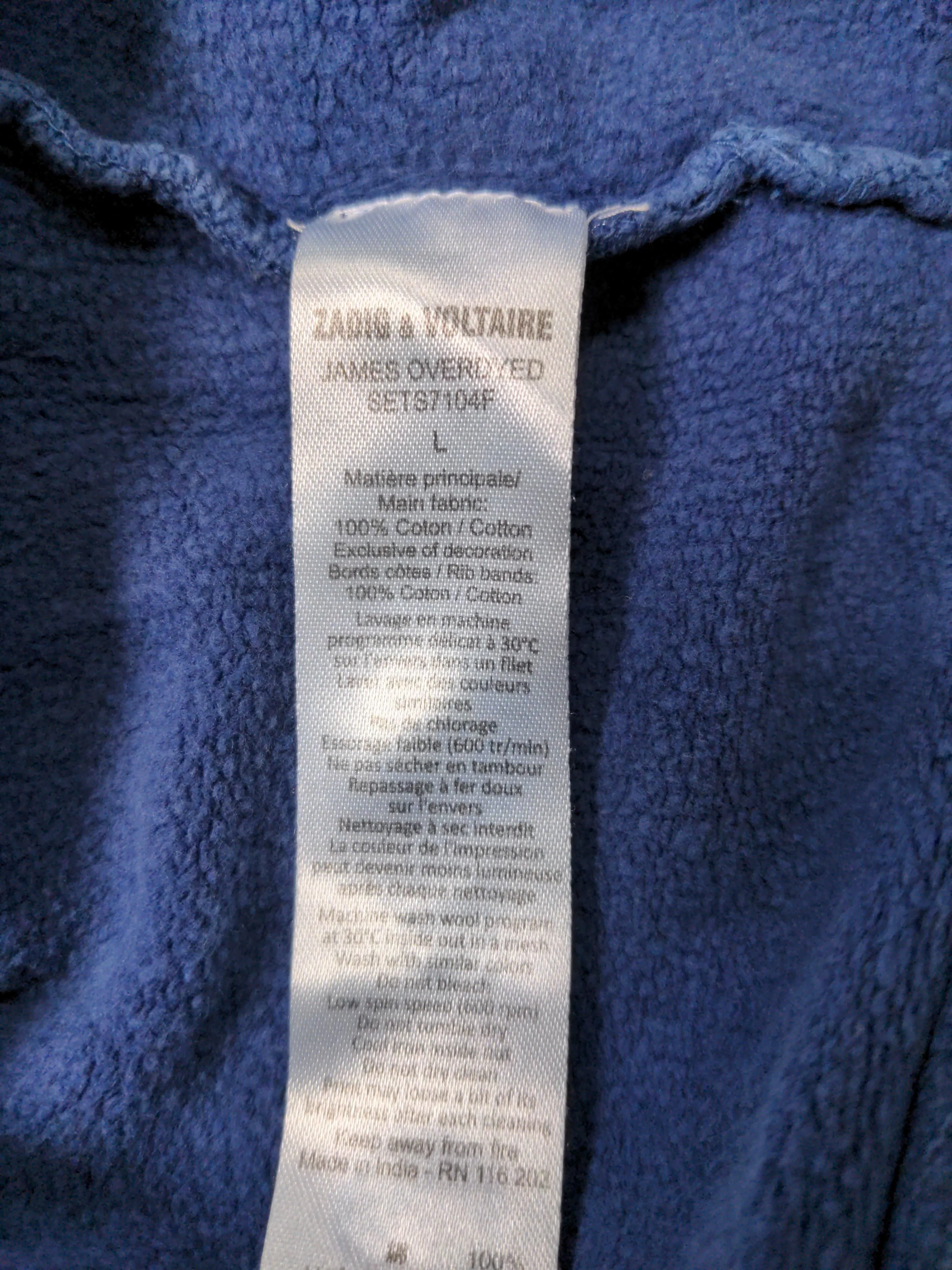Zadig & Voltaire Men's Jumper L Blue 100% Cotton Round Neck Pullover - Image 7