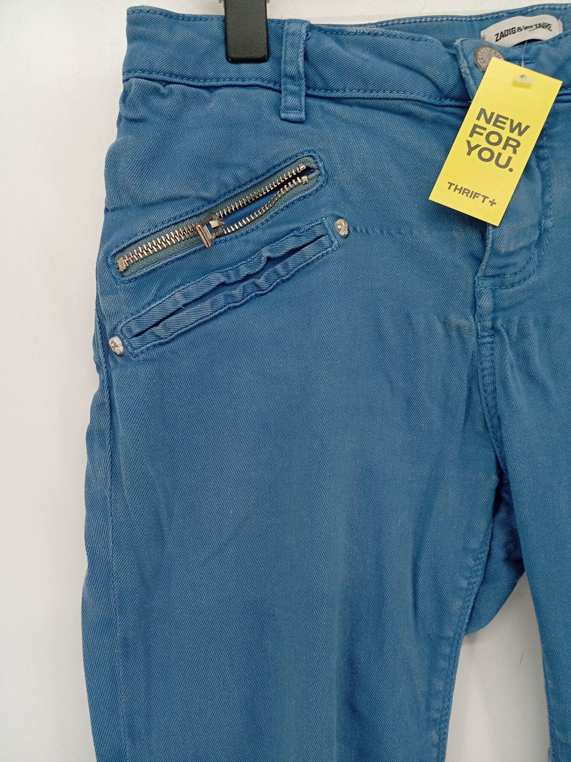 Zadig & Voltaire Women's Trousers S Blue 100% Cotton Tapered Chino - Image 5