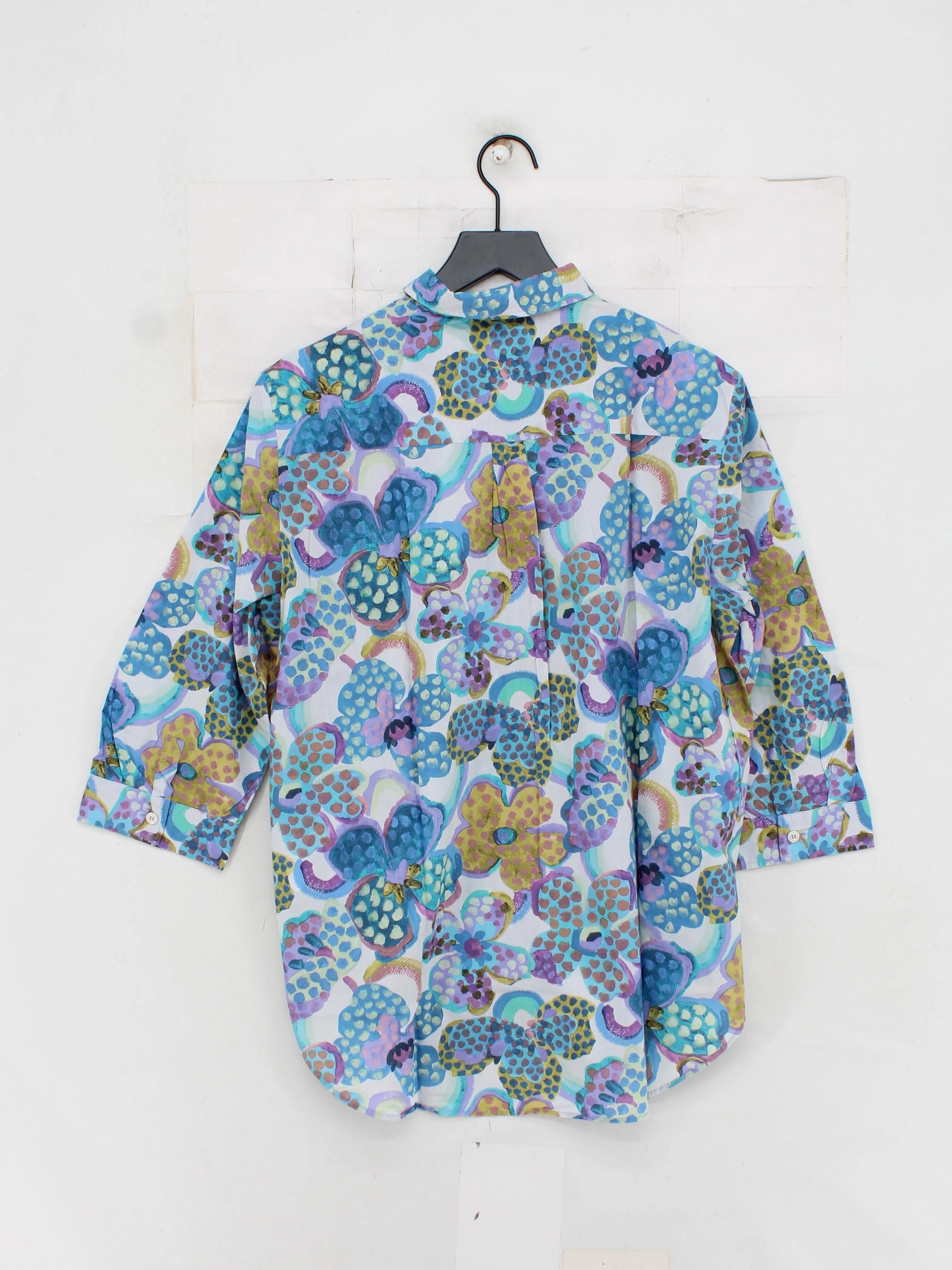 Zanetti Women's Shirt M Multi Floral 100% Cotton 3/4 Sleeve Collared Basic - Image 2