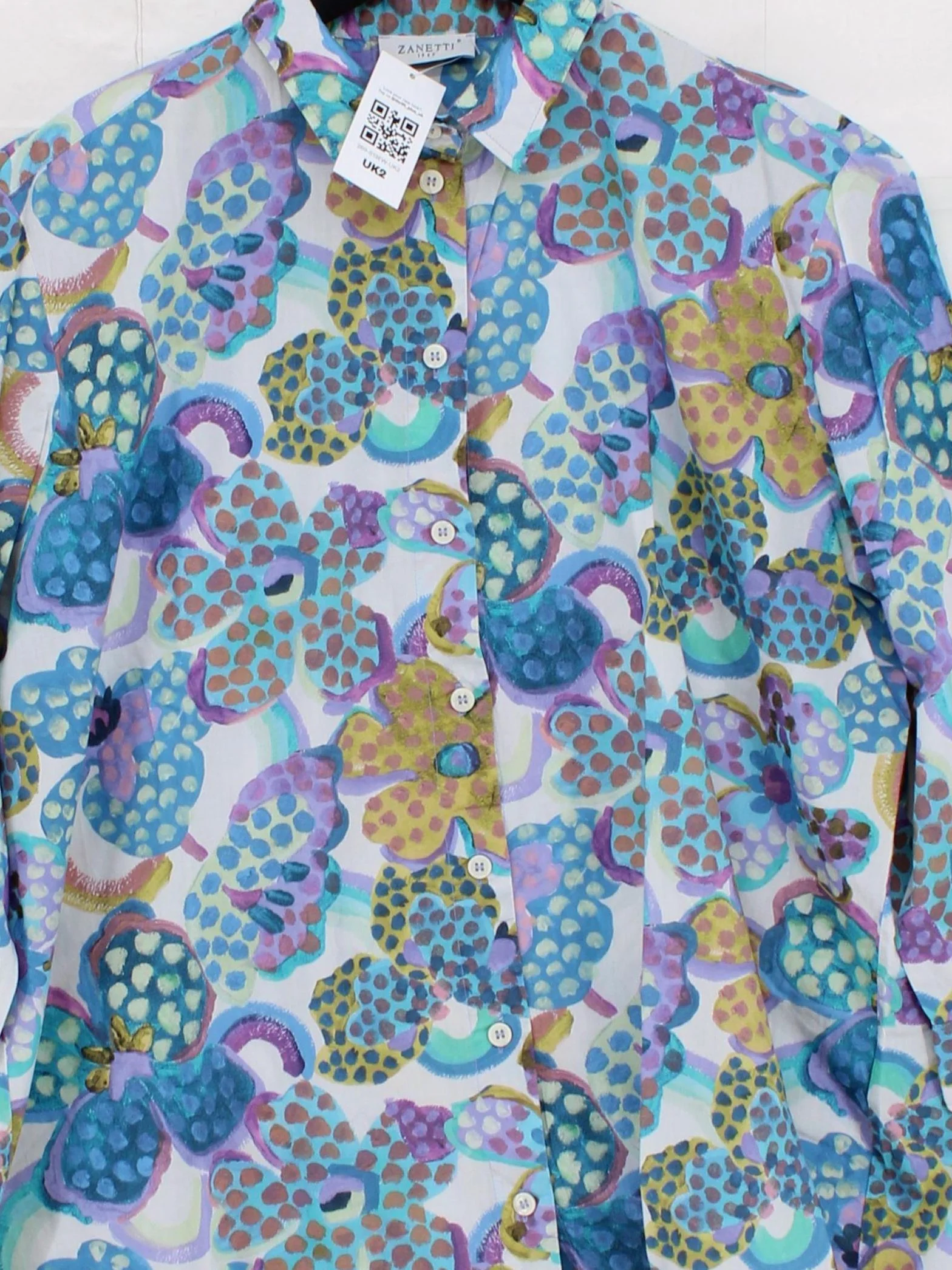 Zanetti Women's Shirt M Multi Floral 100% Cotton 3/4 Sleeve Collared Basic - Image 3