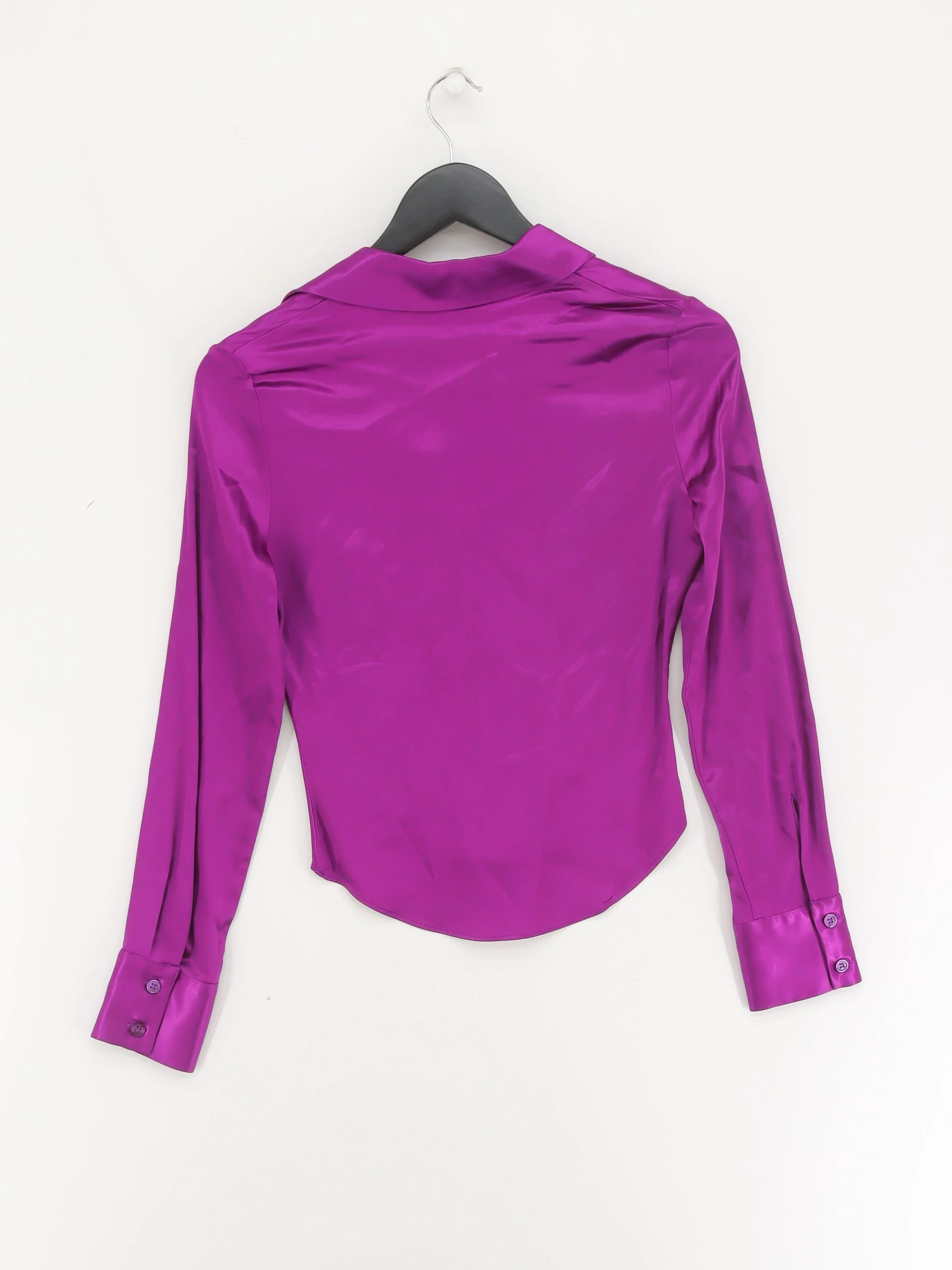 Zara Women's Shirt XS Purple 100% Viscose Long Sleeve Collared Basic - Image 2