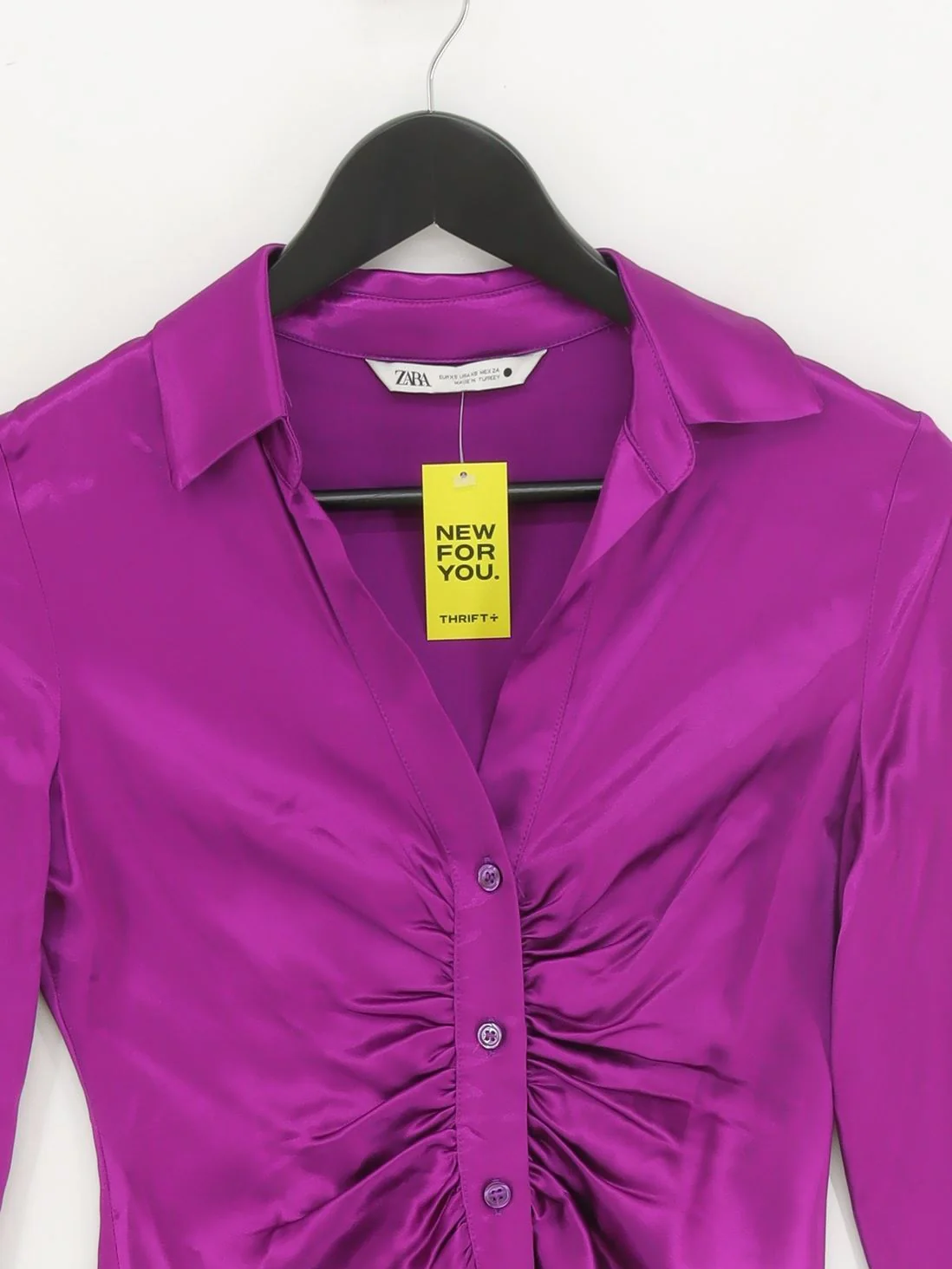Zara Women's Shirt XS Purple 100% Viscose Long Sleeve Collared Basic - Image 3